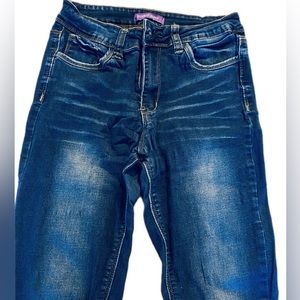 Bamboo Skinny Denim Jeans Women's Size Blue Mid Rise Dark Wash Added Button